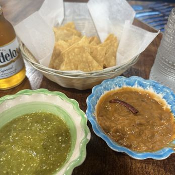Santo Fish Restaurant - House beans, chips and their salsa verde for dipping. - Seafood Near Me - Pico Rivera, California