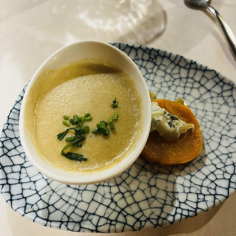 La Palmera - Chestnut cream with sweet potato and (blue) cheese - Catalan Near Me - Barcelona, B La Palmera - Chestnut cream with sweet potato and (blue) cheese - Catalan Near Me - Barcelona, B
