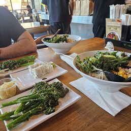 Veggie ramen, side of broccolini, and California roll