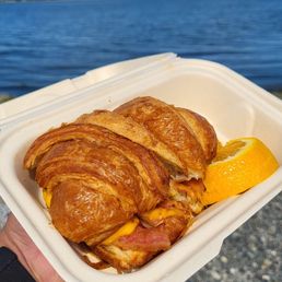 Breakfast croissant sandwich with bacon Breakfast croissant sandwich with bacon