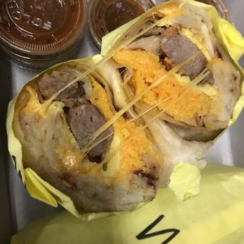 Lucky Boy - Sausage and bacon breakfast burrito - Burgers Near Me - Pasadena, California