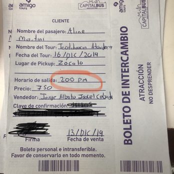 Capital Bus - Ticket sold with the wrong time for the Tour! - Bus Tours Near Me - Ciudad de México, DIF
