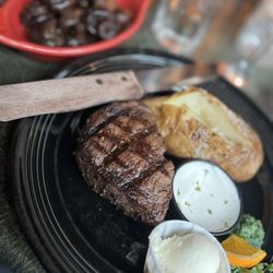 Gaskins Cabin Steakhouse - Filet with a side of mushrooms