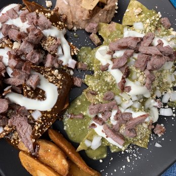 Azul - Chilaquiles with mole and poblano sauce. - Breakfast & Brunch Near Me - Puerto Vallarta, JAL Azul - Chilaquiles with mole and poblano sauce. - Breakfast & Brunch Near Me - Puerto Vallarta, JAL