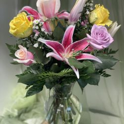 Bj's Flowers & Plants - Bee-U-Tiful! 9 mixed roses and stargazers. They are so pretty.