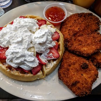 Champ’s Diner - Chicken and Banana Strawberry Waffles - Breakfast & Brunch Near Me - Philadelphia, Pennsylvania
