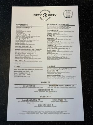 Menu photo 1 Fifty Fifty Brewing Reno, NV Menu photo 1 Fifty Fifty Brewing Reno, NV