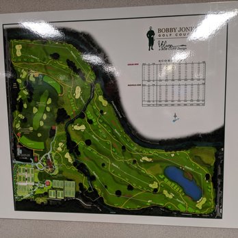 Bobby Jones Golf Course - Inside the temporary golf shop. Permanent clubhouse is currently under construction. Course layout and scorecard. - Golf Near Me - Atlanta, Georgia