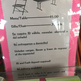 Nice!! You can rent tables and chairs here! Nice!! You can rent tables and chairs here!