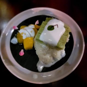 Soothr - Pandan Custard($15) with pandan egg custard, sweet sticky rice, mango compotes, and crispy mung beans. Not on the menu currently but good - Thai Near Me - New York, New York