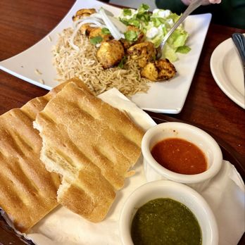 Aria-Afghan Restaurant - Chicken Kabob + free yummy bread with two dipping sauces - Afghan Near Me - North Highlands, California Aria-Afghan Restaurant - Chicken Kabob + free yummy bread with two dipping sauces - Afghan Near Me - North Highlands, California
