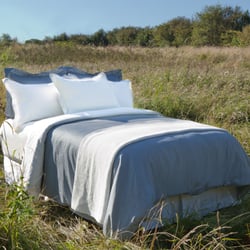 Green Living Organics - Sateen Duvet Cover in quartz blue and Sateen Sheet Set in white (100% Fairtrade and Organic Cotton)