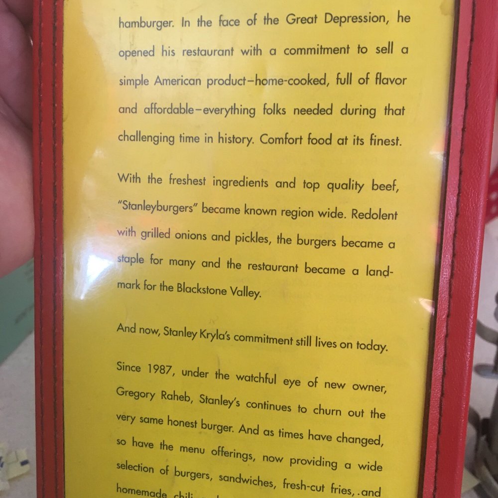 Stanley's Restaurant - Back of the menu - Seafood Near Me - Central Falls, Rhode Island