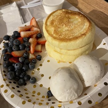 Teamania - Soufflé pancakes with vanilla ice cream and fruit - Bakeries Near Me - Rockville, Maryland Teamania - Soufflé pancakes with vanilla ice cream and fruit - Bakeries Near Me - Rockville, Maryland