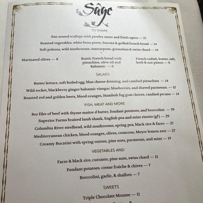 Menu photo 2 Sage Restaurant McCloud, CA Menu photo 2 Sage Restaurant McCloud, CA