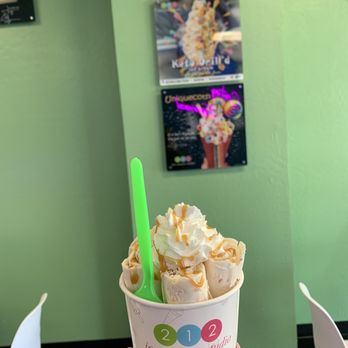 212 Ice Cream Studio - Rolled: Reese's pieces, whipped cream, caramel - Ice Cream & Frozen Yogurt Near Me - Gilbert, Arizona