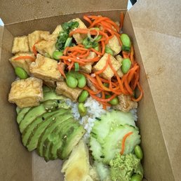 Tofu poke bowl. This is what it looked like when I opened my take out. I think the contents shifted!