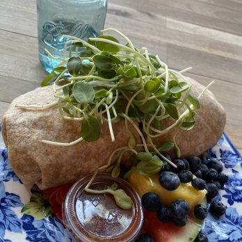 Big City Coffee - Veggie breakfast burrito with regular sized mason jar behind for scale - Breakfast & Brunch Near Me - Boise, Idaho Big City Coffee - Veggie breakfast burrito with regular sized mason jar behind for scale - Breakfast & Brunch Near Me - Boise, Idaho