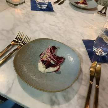 Bridges & Bourbon - Amuse Bouche: fermented blood orange, walnut butter, radicchio - New American Near Me - Pittsburgh, Pennsylvania