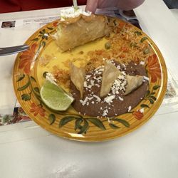 Fresh-adilla, Fresh Tortilla - Fried quesadilla, fried rice and beans.