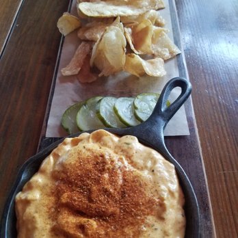 Bosscat Kitchen & Libations - The Spicy Chicken dip and house made taytoe chips. $1 extra if you want more chips. - New American Near Me - Irvine, California