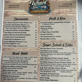 The Wharf - Front of the menu - Cajun/Creole Near Me - Garden Grove, California The Wharf - Front of the menu - Cajun/Creole Near Me - Garden Grove, California