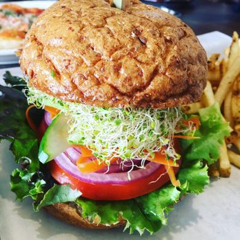 7 Mile Kitchen - Gardener- cucumbers, tomatoes, avocado, sprouts, red onion, pesto hummus, lemon on a multi grain bun! - New American Near Me - Carlsbad, California 7 Mile Kitchen - Gardener- cucumbers, tomatoes, avocado, sprouts, red onion, pesto hummus, lemon on a multi grain bun! - New American Near Me - Carlsbad, California