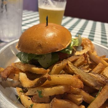 Rodeo Goat - Brad Sham burger, HAND PUNCHED FRIES, onion ring, Dallas Blond beer. - Burgers Near Me - Denton, Texas Rodeo Goat - Brad Sham burger, HAND PUNCHED FRIES, onion ring, Dallas Blond beer. - Burgers Near Me - Denton, Texas