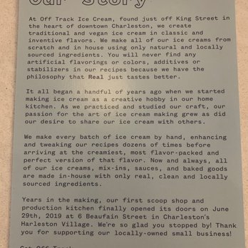 Off Track Ice Cream - Story - Ice Cream & Frozen Yogurt Near Me - Charleston, South Carolina Off Track Ice Cream - Story - Ice Cream & Frozen Yogurt Near Me - Charleston, South Carolina