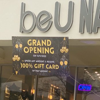 Be U Nail Bar - False advertising. It says grand opening ON 12/11/2022  It does NOT say the gift card is only for that day. Plus!! The sign is still up!! - Nail Salons Near Me - West Chicago, Illinois