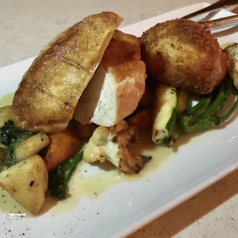 Two Sisters Vineyards - Pollo. With roasted vegetables and a mashed potato croquette. Seasoned to perfection!!! - Wine Tours Near Me - Niagara-on-the-Lake, Ontario