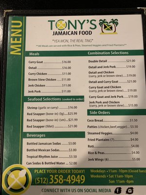 Menu photo 5 Tony's Jamaican Food Austin, TX