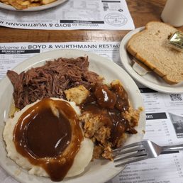 Roast beef dinner with fresh warm bread Roast beef dinner with fresh warm bread