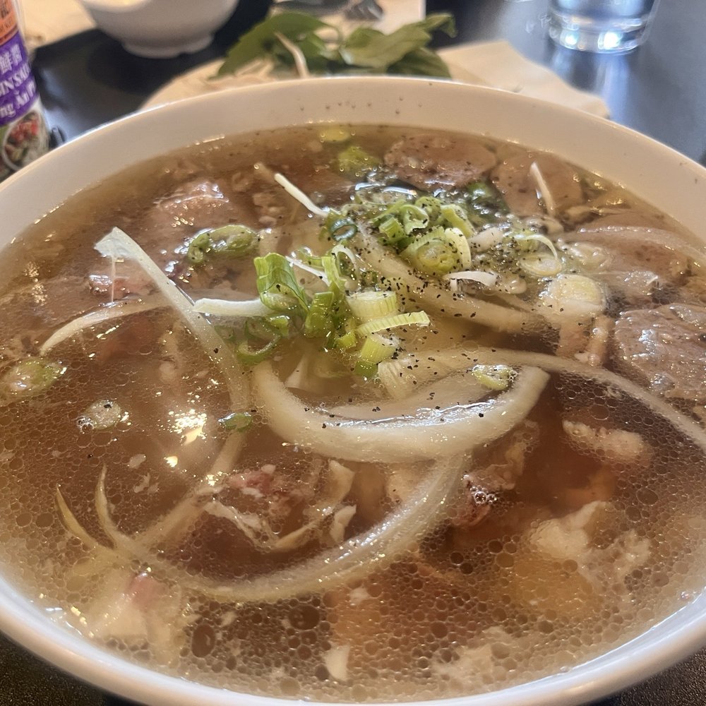 Cafe Nhan - Pho Dac Biet (Beef based soup with sliced round-eye steak, brisket, beef meatball, tendon) - Vietnamese Near Me - Philadelphia, Pennsylvania