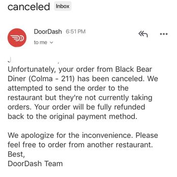 Black Bear Diner - Door Dash tried, I tried, but Black Bear what's going on? - Diners Near Me - Colma, California Black Bear Diner - Door Dash tried, I tried, but Black Bear what's going on? - Diners Near Me - Colma, California