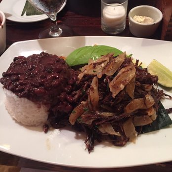 The Cuban - Vaca frita! I got too excited and poured the beans on the rice before snapping a picture. - Cuban Near Me - Hoboken, New Jersey