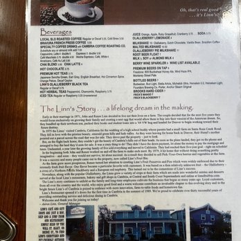 Linn's Restaurant - 2002 menu and history - American Near Me - Cambria, California Linn's Restaurant - 2002 menu and history - American Near Me - Cambria, California