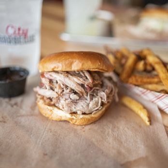City Barbeque - a pulled pork sandwich and fries - Barbeque Near Me - Columbus, Ohio City Barbeque - a pulled pork sandwich and fries - Barbeque Near Me - Columbus, Ohio