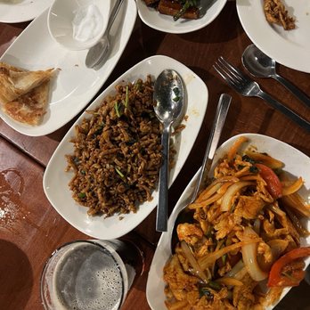 Burma Burma - Fiery Tofu and Vegetables, Chicken Kebat, Minted Jalapeno Chicken, plain parantha with sugar - Burmese Near Me - Dublin, California