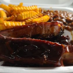 Blitzkrieg BBQ - Rib Dinner Fries and BBQ Beans