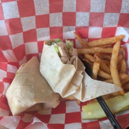 This photo is of the chicken Cesar wrap it was good but a little too much sauce and the fries were good This photo is of the chicken Cesar wrap it was good but a little too much sauce and the fries were good