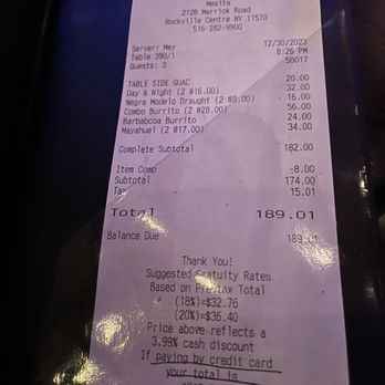 Mesita - 4% credit card surcharge. - Mexican Near Me - Rockville Centre, New York Mesita - 4% credit card surcharge. - Mexican Near Me - Rockville Centre, New York