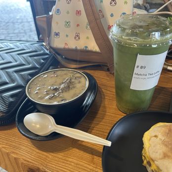 Blüm Coffee Garden - mushroom wild rice soup and lavendar matcha - Coffee & Tea Near Me - Greenfield, Wisconsin