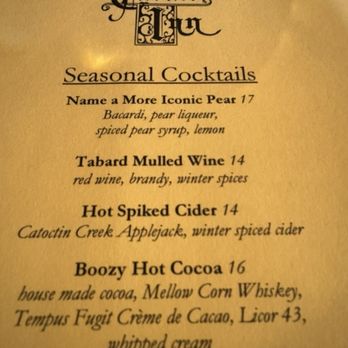 Tabard Inn - Boozy drinks menu.  Start your breakfast... - Bed & Breakfast Near Me - Washington, DC, District of Columbia