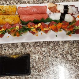 Seared Escarole, Bluefin Tuna & Hamashi/Yellowtail sushi. Spicy Bluefin Tuna Roll