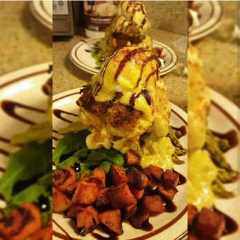 Chef in Heelz - crab cakes and waffles over sweet potato. Gourmet Brunch - Caterers Near Me Chef in Heelz - crab cakes and waffles over sweet potato. Gourmet Brunch - Caterers Near Me