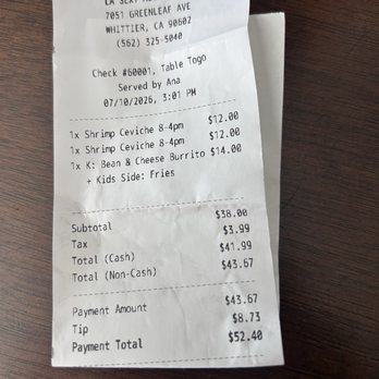 La Sexy Michelada - Waitress slipping herself a 20% tip without my knowledge. - Mexican Near Me - Whittier, California La Sexy Michelada - Waitress slipping herself a 20% tip without my knowledge. - Mexican Near Me - Whittier, California