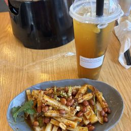 Bean Noodles in Chili Sauce G5. Orange+Passion Tea with Popping Boba Bean Noodles in Chili Sauce G5. Orange+Passion Tea with Popping Boba