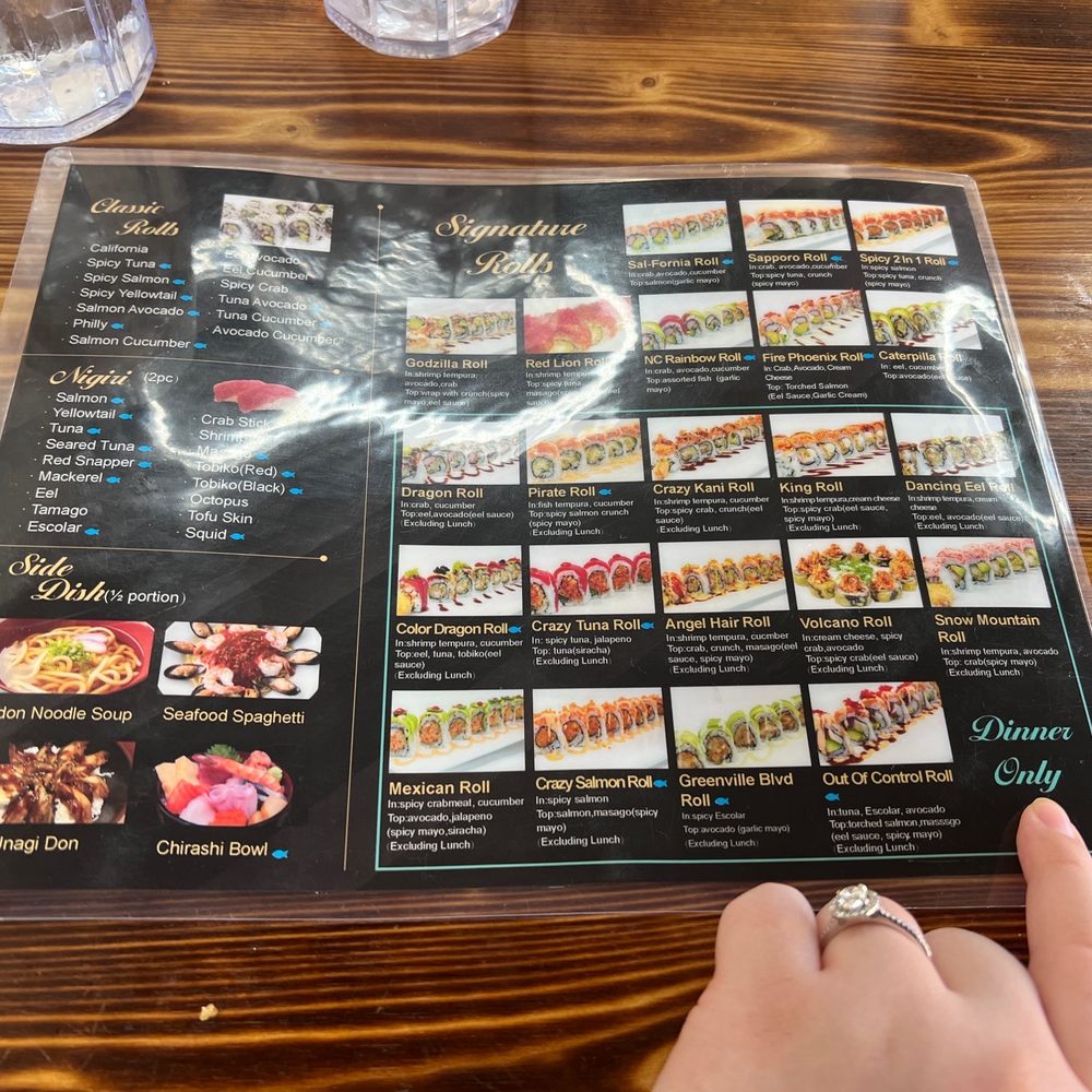 Q Sushi - Menu! Note the dinner only section. - Japanese Near Me - Greenville, North Carolina