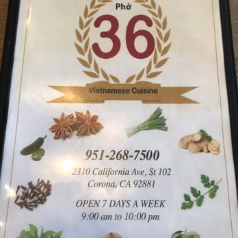 Pho 36 - Menu - Vietnamese Near Me - Corona, California Pho 36 - Menu - Vietnamese Near Me - Corona, California